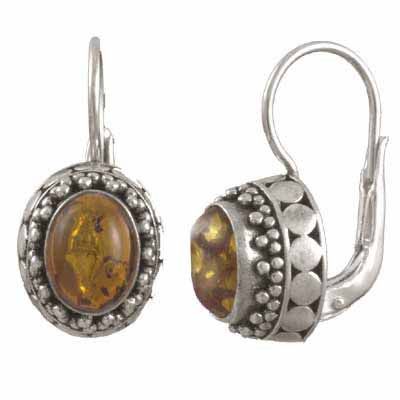 Sterling Silver .925 Vintage Genuine Amber Stone Bali Bead LeverBack Lever Back Earrings - Grocery