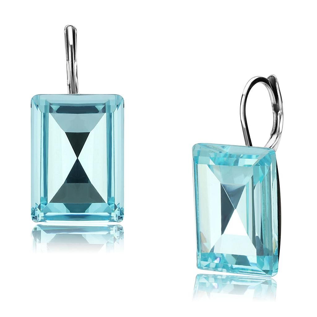 TK3649 - High polished (no plating) Stainless Steel Earrings with Top Grade Crystal in Sea Blue - Grocery