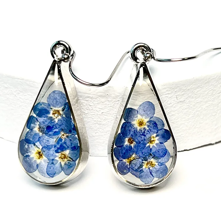 Classic Forget Me Not Earrings Resin Jewelry Dried Flower Earrings Wholesale - Grocery