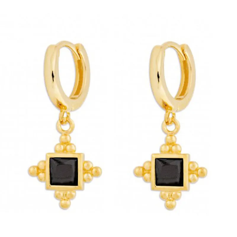 Ins Minority Design Square Beads Inlaid With Diamonds Versatile Simple Earrings - Grocery