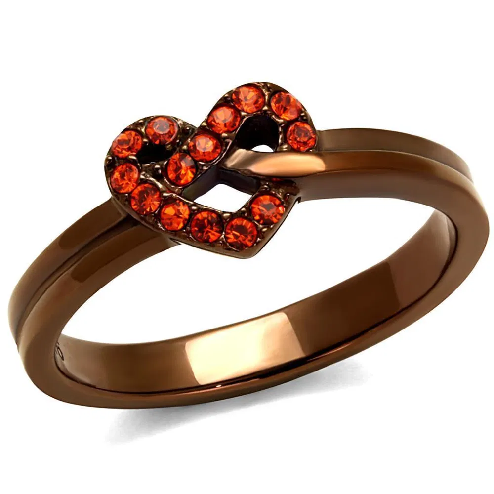 TK2686 - IP Coffee light Stainless Steel Ring with Top Grade Crystal in Orange - Grocery