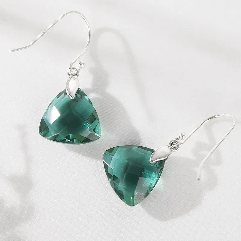 S925 Silver Green Crystal Earrings Women's Light Luxury Temperament Retro Crystal Inlaid Earrings - Grocery