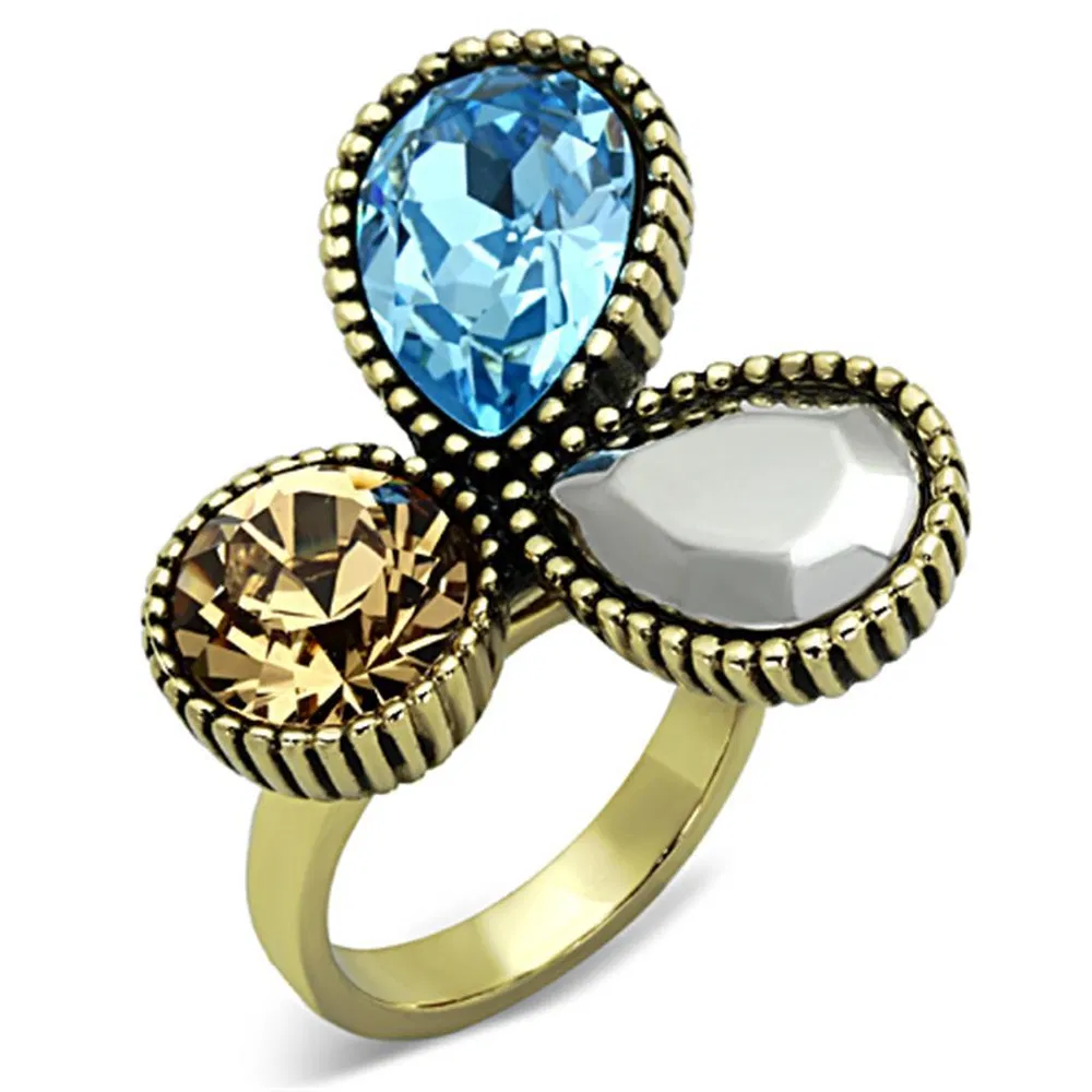 TK1496 - IP Gold(Ion Plating) Stainless Steel Ring with Top Grade Crystal in Multi Color - Grocery