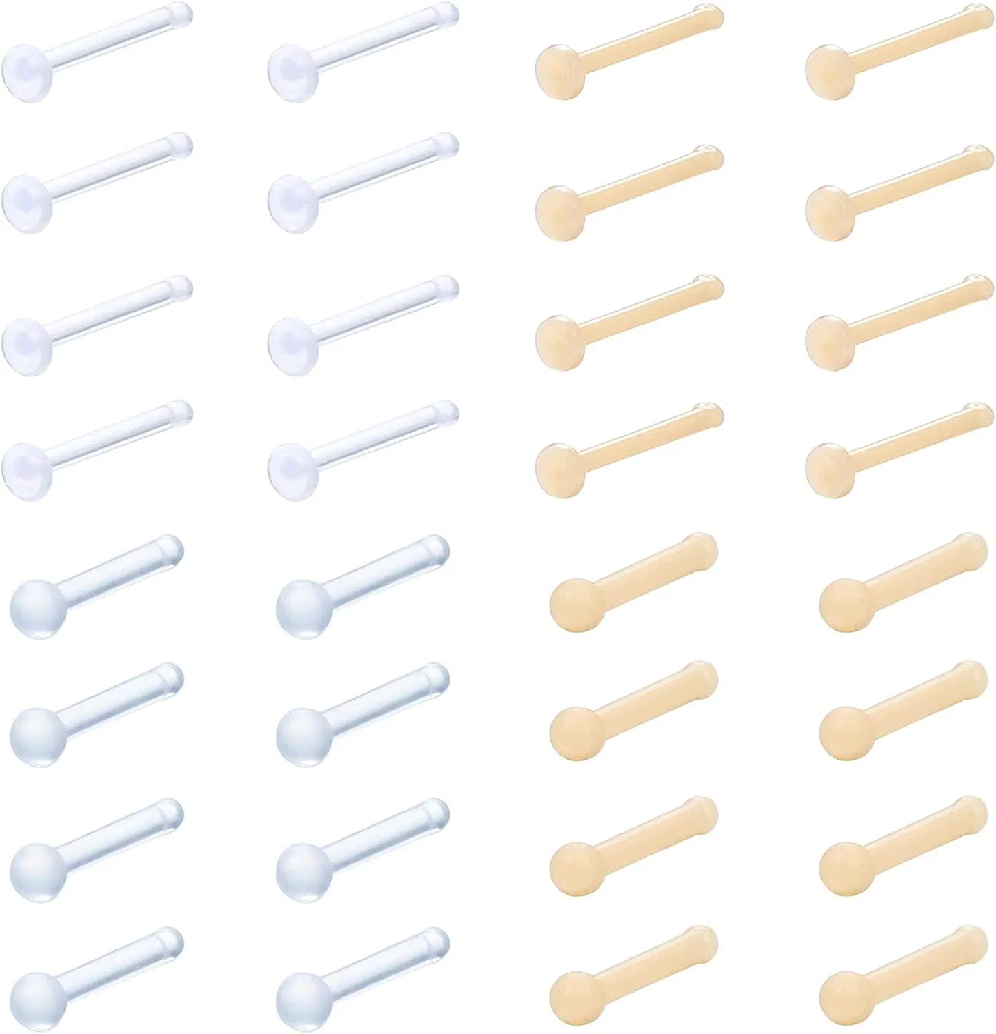 32 Pcs Clear Nose Rings Studs Retainer Piercing Flexible Flesh Skin L Shape Bone Stud Screw Nose Piercing 18g - Grocery