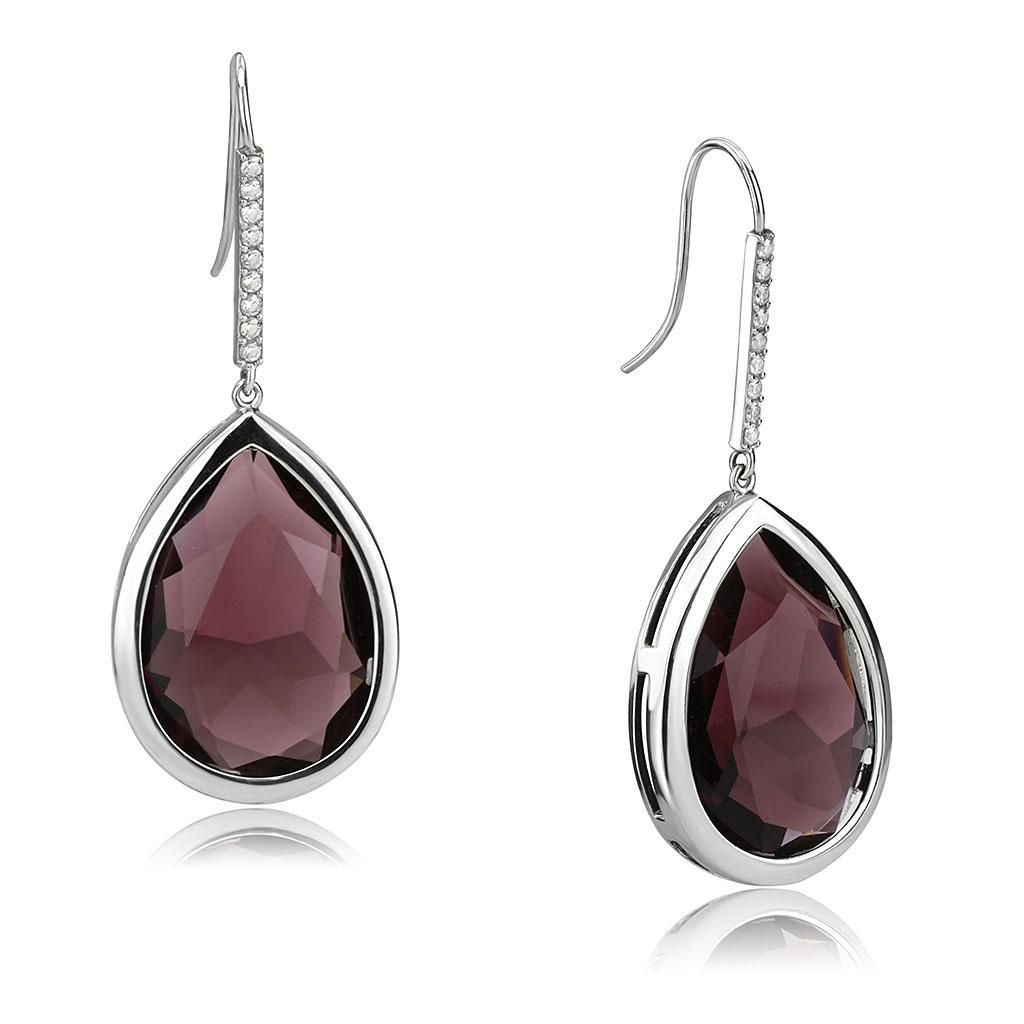 TK3647 - High polished (no plating) Stainless Steel Earrings with Top Grade Crystal in Amethyst - Grocery