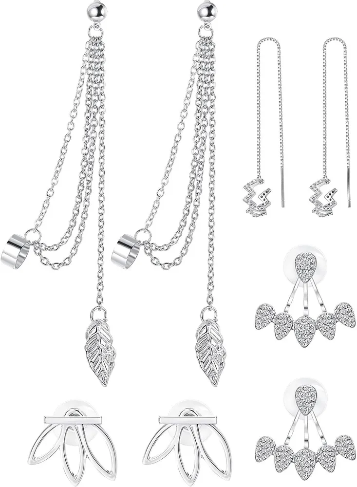 4 Pairs Lotus Flower Earrings for Women Tassel Threader Dangle Earrings Set - Grocery