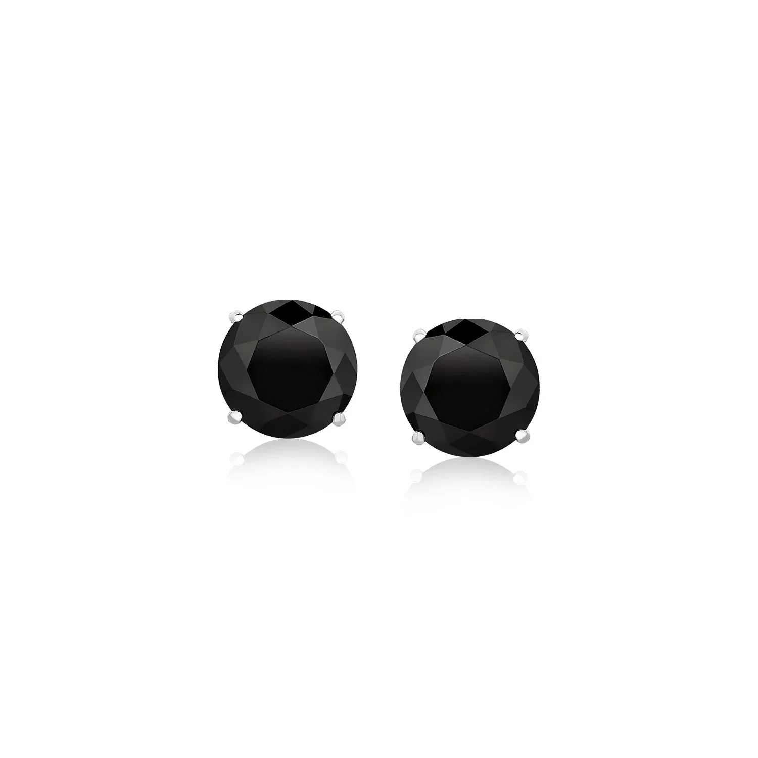 14k White Gold Stud Earrings with Black Faceted Cubic Zirconia(6mm) - Grocery