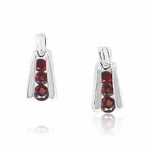 Sterling Silver Garnet 3 Stone Earrings - Grocery