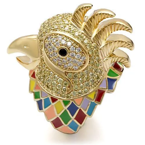 1W087 - Gold Brass Ring with AAA Grade CZ in Multi Color - Grocery