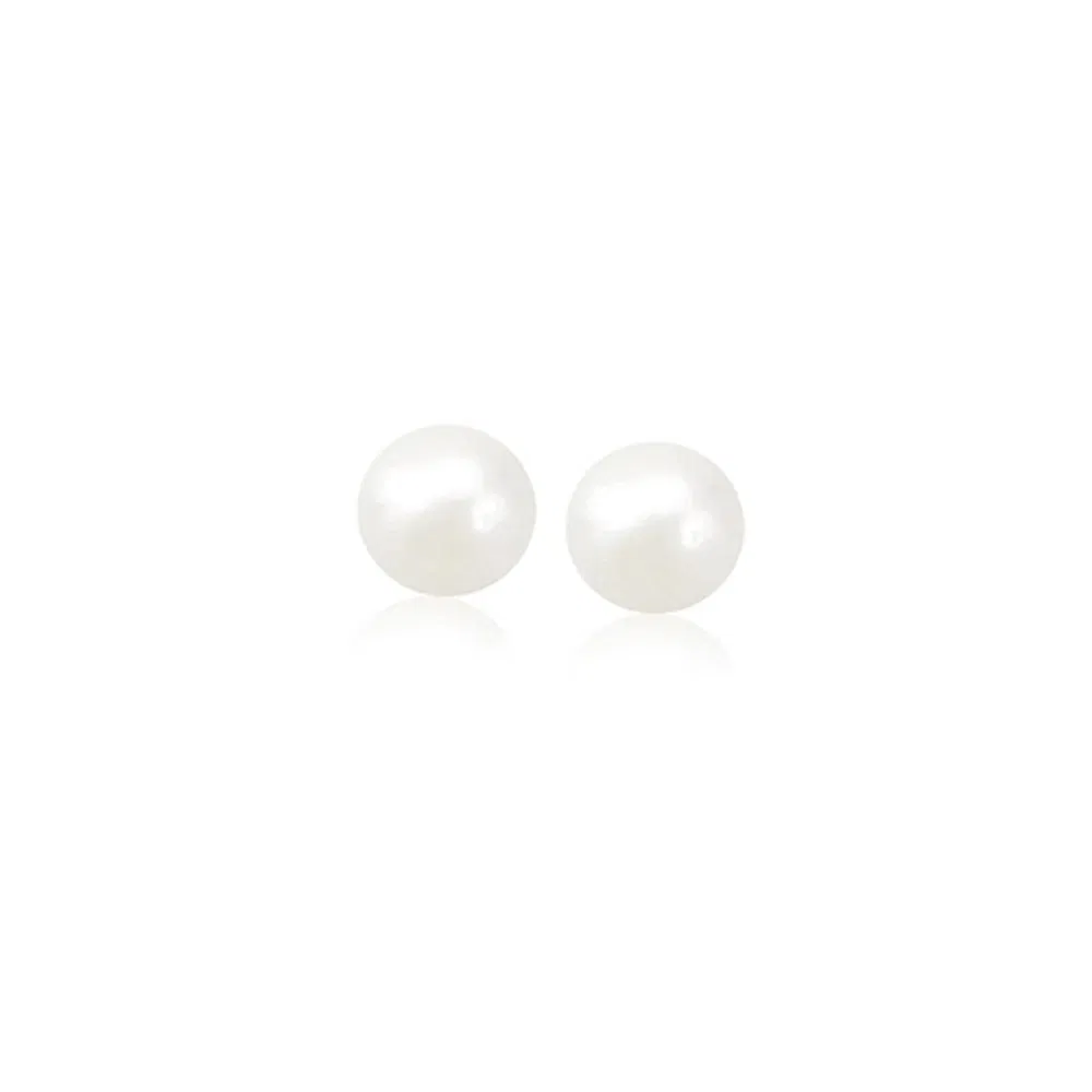 14k Yellow Gold Freshwater Cultured White Pearl Stud Earrings (5mm) - Grocery
