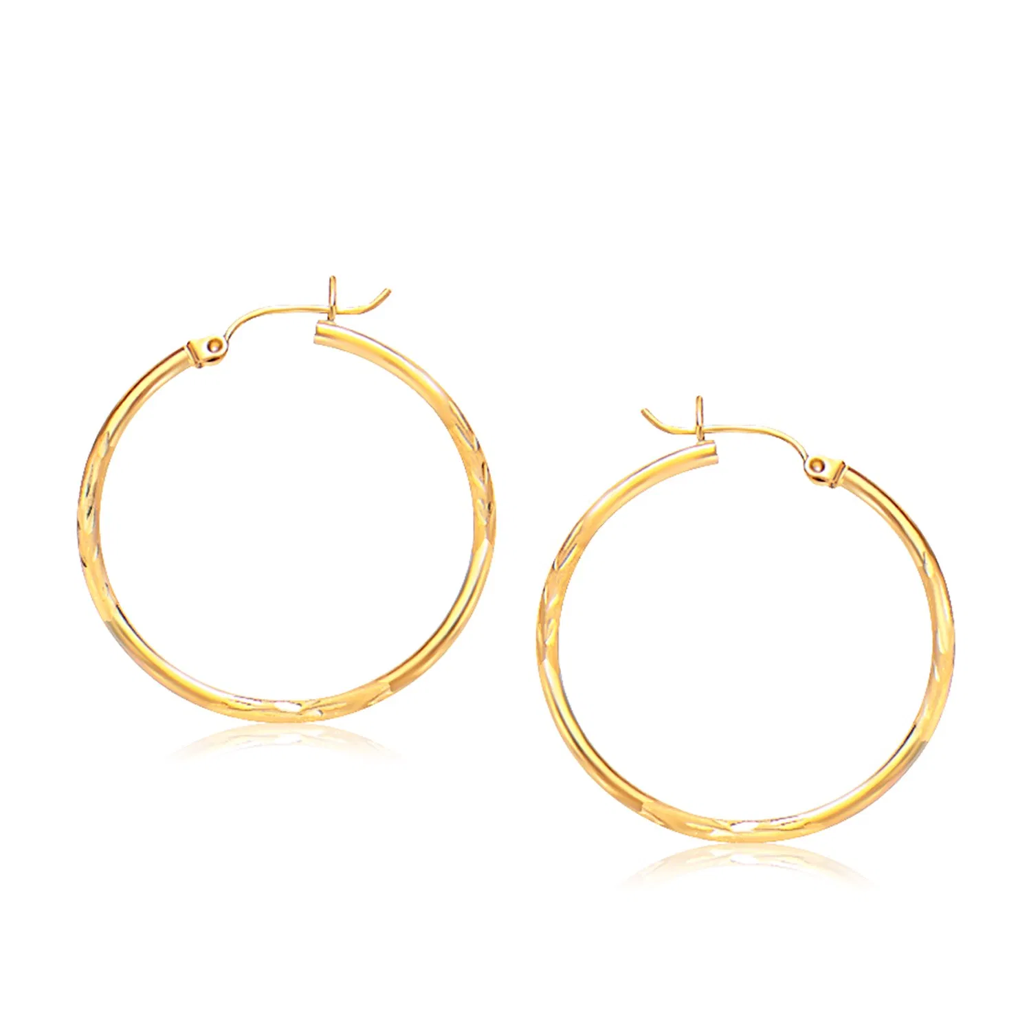 Diamond Cut Slender Large Hoop Earrings in 14k Yellow Gold (2x30mm) - Grocery