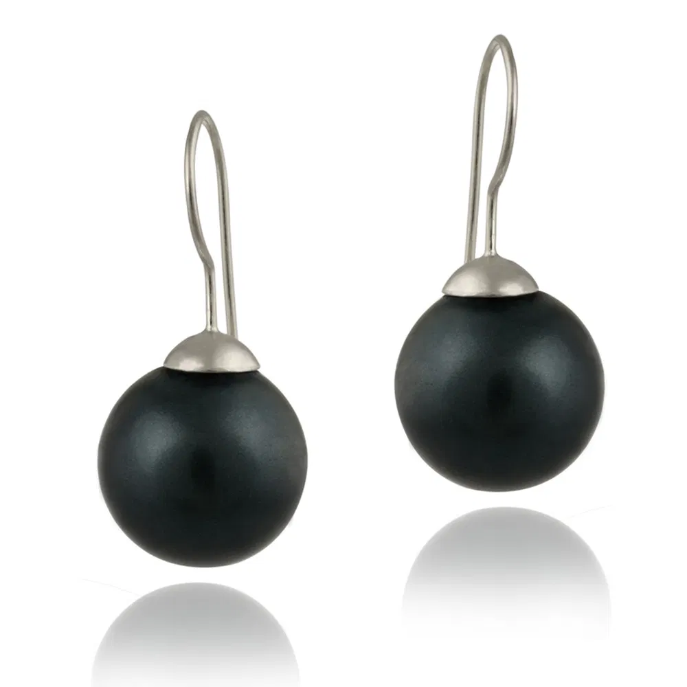 Sterling Silver 16mm Dark Blue Shell Pearl Drop Earrings - Grocery