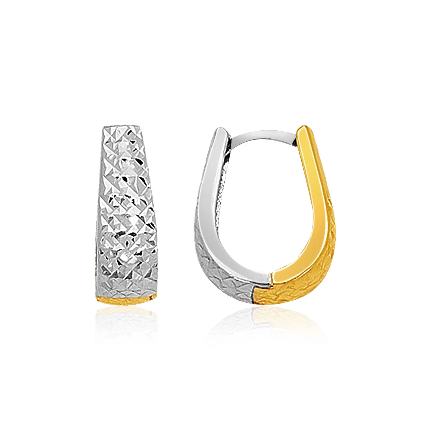 14k Two-Tone Gold Oval Diamond Cut Textured Earrings - Grocery
