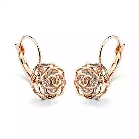 ROSE IS A ROSE 18kt Rose Crystal Earrings In White Yellow And Rose Gold Plating - Grocery
