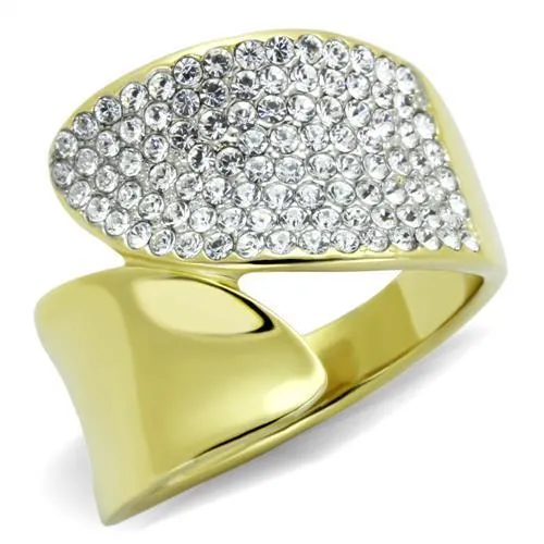 TK1912 - Two-Tone IP Gold (Ion Plating) Stainless Steel Ring with Top Grade Crystal in Clear - Grocery