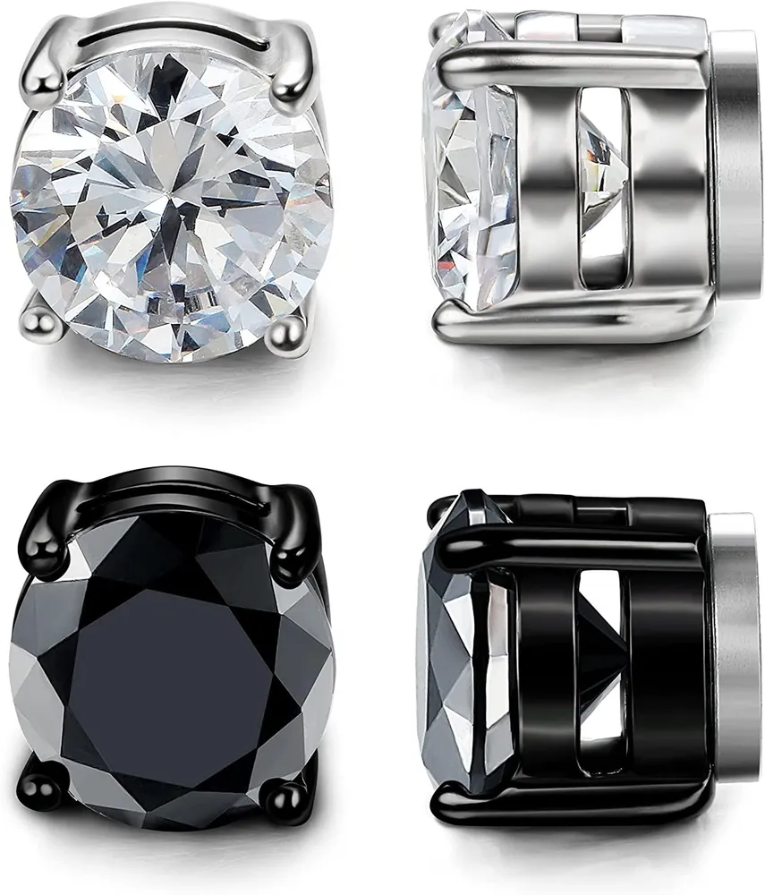 Stainless Magnetic Stud Earrings for Men Women Unisex Cubic Zirconia Inlaid 8MM - Grocery