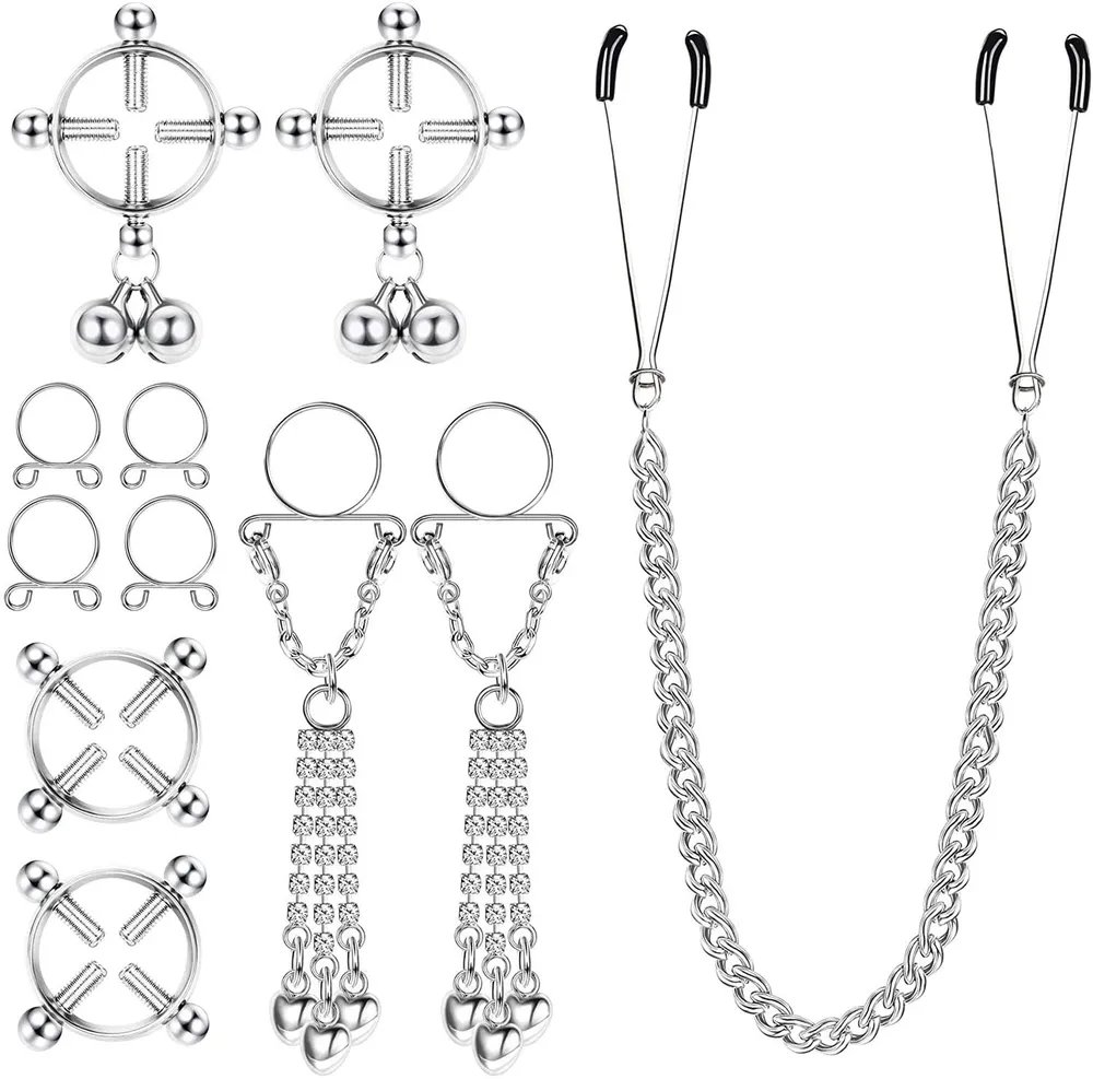 7 Pcs Fake Nipple Rings for Women Non-Piercing Nipplerings Clip On Nipple Rings Stainless Steel Faux Dangle Nipple Body Piercing Jewelry - Grocery