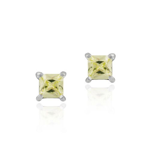 Sterling Silver Light Green CZ Square Stud Earrings - Grocery