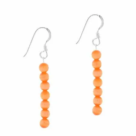 Sterling Silver Orange Simulated Cats Eye 6 Bead Dangle Hook Earrings - Grocery
