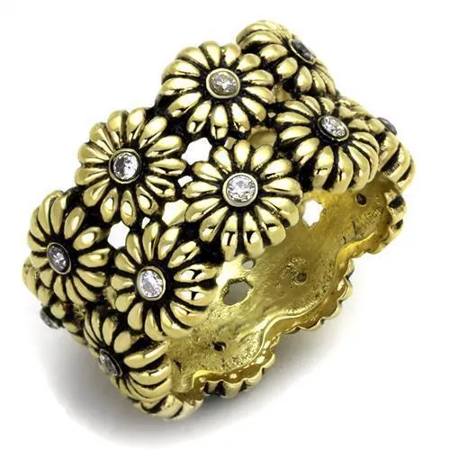 TK1626 - IP Gold(Ion Plating) Stainless Steel Ring with AAA Grade CZ in Clear - Grocery