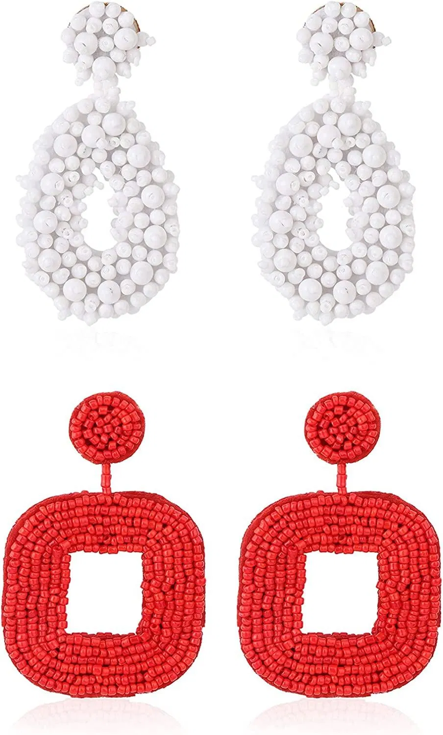 2Pairs Beaded Drop Earrings for Women Handmade Bohemian Statement Earrings - Grocery