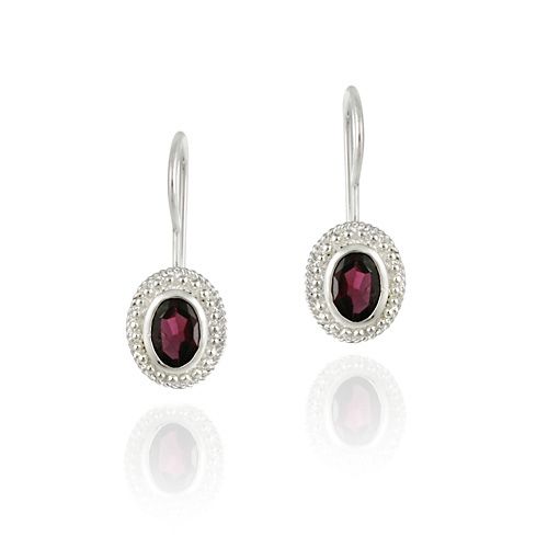 Sterling Silver Garnet Bali Bead Oval Lever-Back Earrings - Grocery