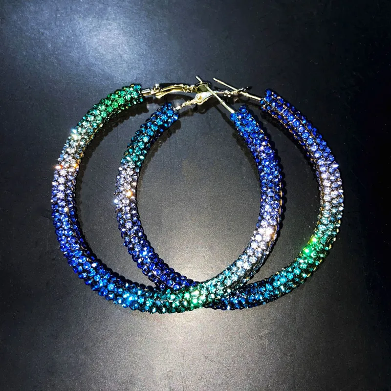 Full Diamond Gradient Big Circle Earrings Nightclub Stage Party Ear Accessories - Grocery