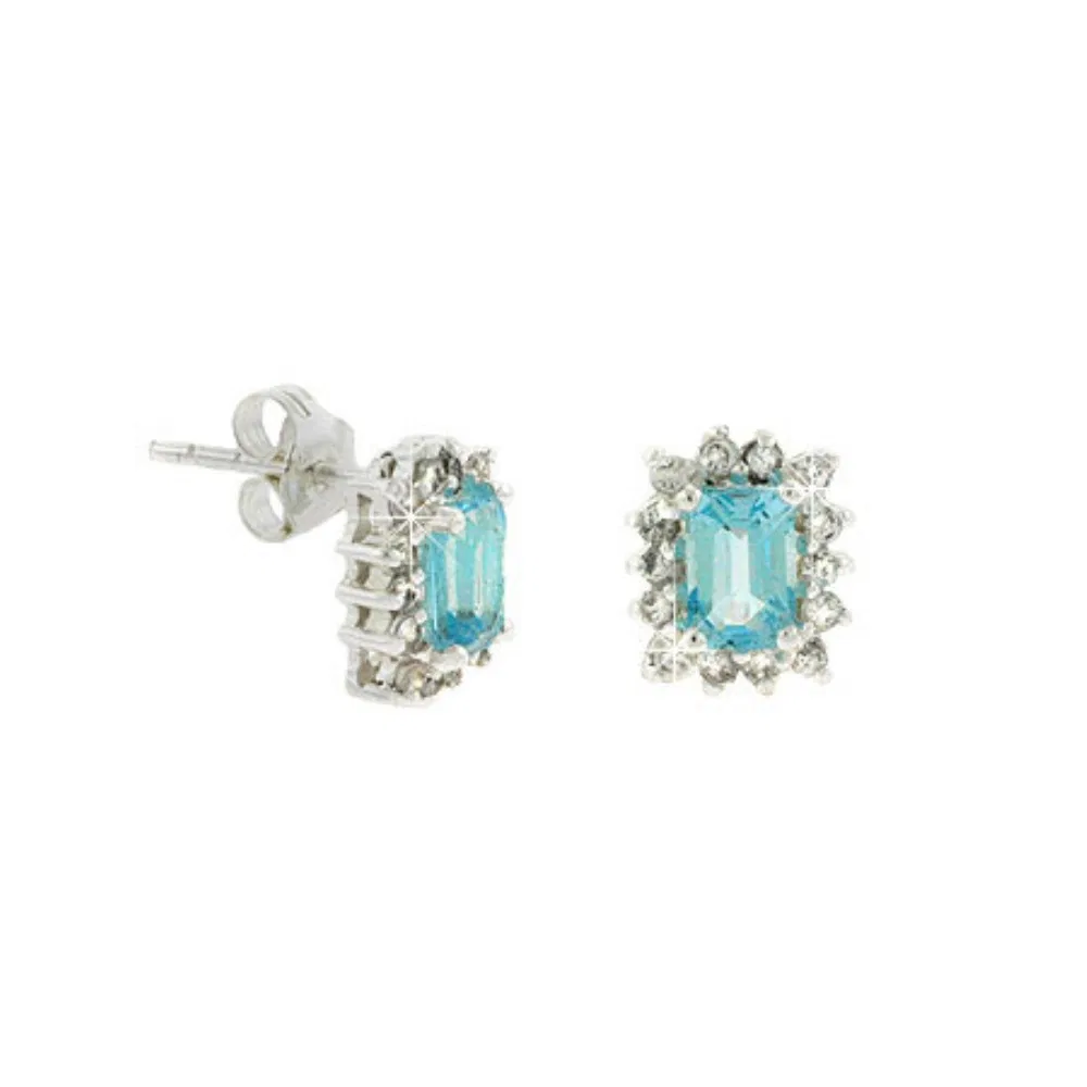 Sterling Silver Blue Topaz & CZ Stud Earrings - Grocery