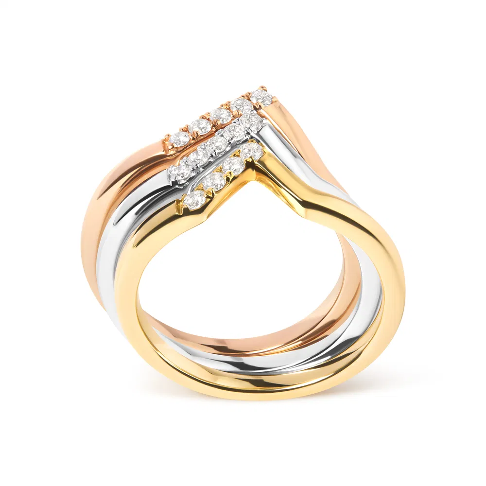 14K Gold 1/4 Cttw Diamond Geometrical Chevron V Stackable Band Ring Set (G-H Color, SI1-SI2 Clarity) - Size 7 - Grocery