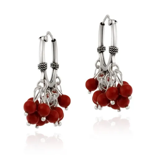 Sterling Silver Beaded Chandelier Red Coral Earrings - Grocery
