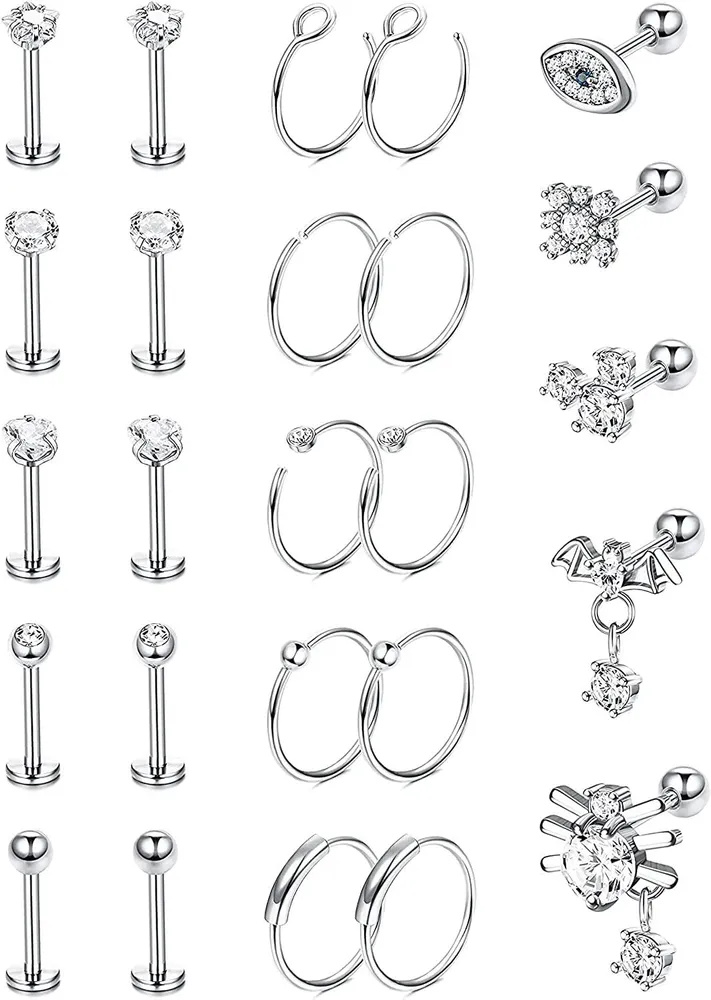 16G Cartilage Earring Stud Hoop for Women Men Tragus Stud Earring Surgical Forward Helix Earrings Hoop Conch Piercings Jewelry - Grocery