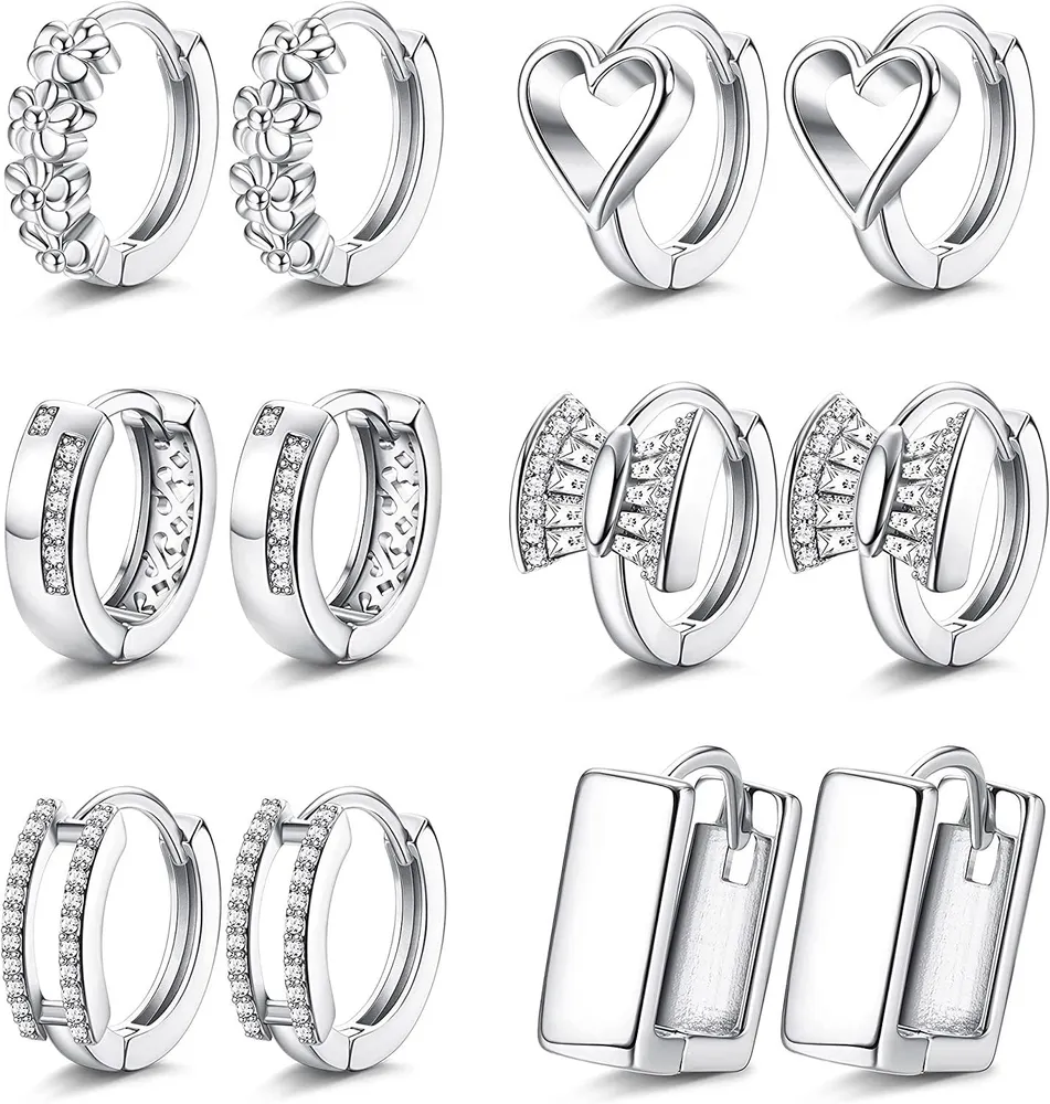 6 Pairs 14K Real Gold Plated Huggie Hoop Earrings for Women Dainty Small Hoops Earrings Cubic Zirconia Hypoallergenic Huggy Gold Earrings Set Gifts - Grocery