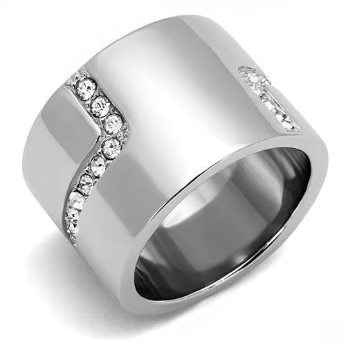 TK3040 - High polished (no plating) Stainless Steel Ring with Top Grade Crystal in Clear - Grocery