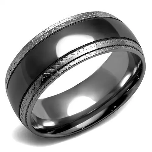TK2580 - Two Tone IP Light Black (IP Gun) Stainless Steel Ring with No Stone - Grocery