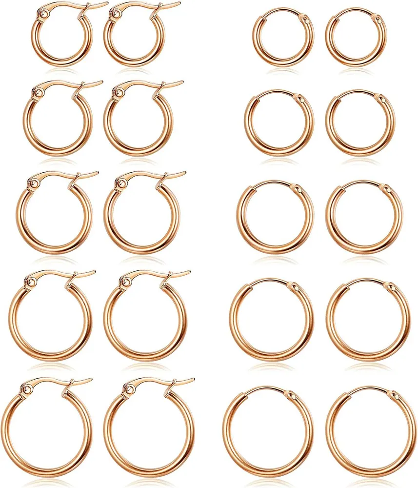 Pairs Stainless Hoop Earrings for Women Latchback Endless Small Hoop Earrings Set Cute Huggie Gold Plated Cartilage Earrings - Grocery