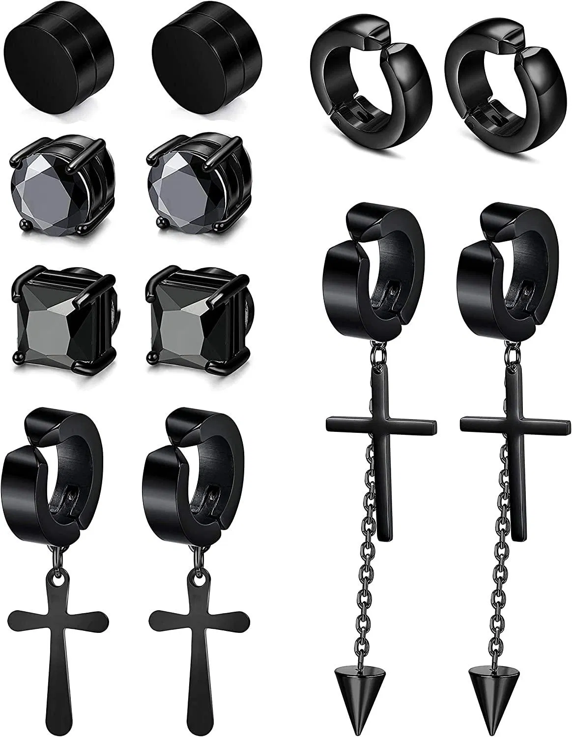 18Pairs Stainless Magnetic Stud Ear Cuffs Earrings For Men Women Non Pierced Cross Dangle Hoop Earrings Unisex CZ Clip On Earrings - Grocery