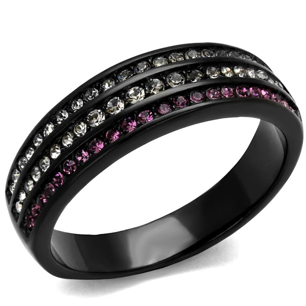 TK2366 - IP Black(Ion Plating) Stainless Steel Ring with Top Grade Crystal in Amethyst - Grocery