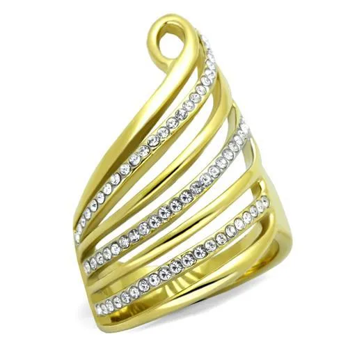TK1909 - Two-Tone IP Gold (Ion Plating) Stainless Steel Ring with Top Grade Crystal in Clear - Grocery
