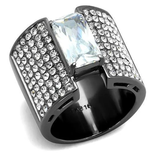 TK2798 - IP Light Black (IP Gun) Stainless Steel Ring with AAA Grade CZ in Clear - Grocery