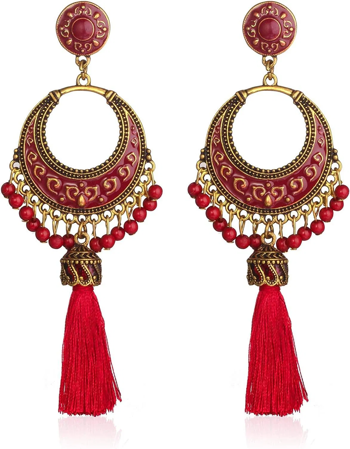 Colorful Tassel Earrings for Women Large Bohemian Dangle Earrings Vintage Fashion Bead Drop Dangle Earrings Valentine Birthday Gift - Grocery