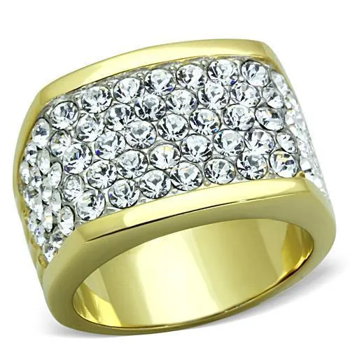 TK1545 - Two-Tone IP Gold (Ion Plating) Stainless Steel Ring with Top Grade Crystal in Clear - Grocery