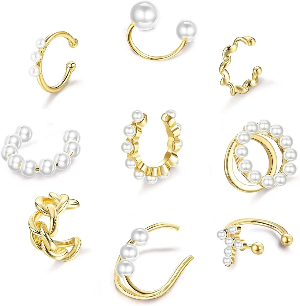 9Pcs Pearl Ear Cuffs For Non-Pierced Ears Dainty Helix Cuff Earrings For Women Clips On Cartilage Earrings - Grocery