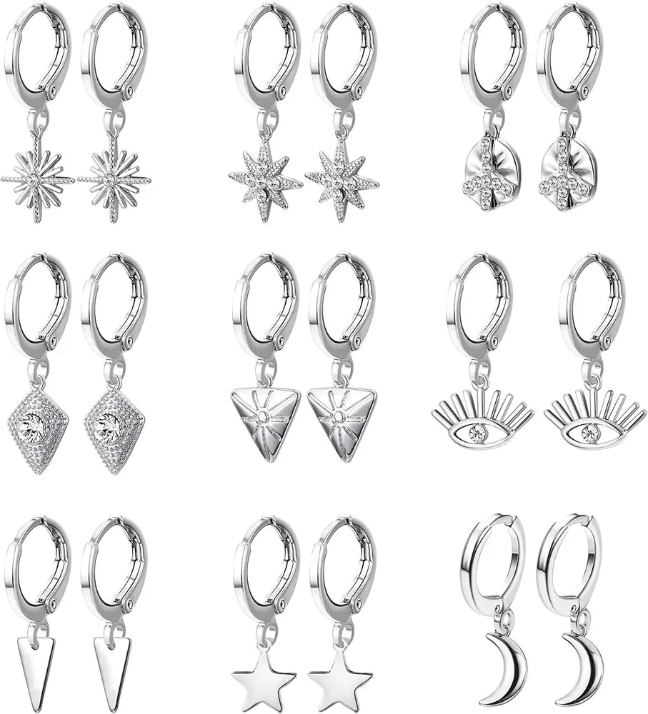 Small Dangle Hoop Earrings Cute Star Moon Evil Eye Charm Mini Huggie Hoop Earrings for Women - Grocery