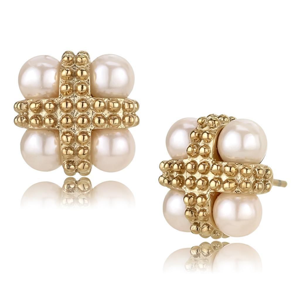 TK3495 - IP Rose Gold(Ion Plating) Stainless Steel Earrings with Synthetic Pearl in Light Rose - Grocery