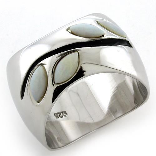 LOAS1080 - Rhodium 925 Sterling Silver Ring with Semi-Precious Opal in White - Grocery