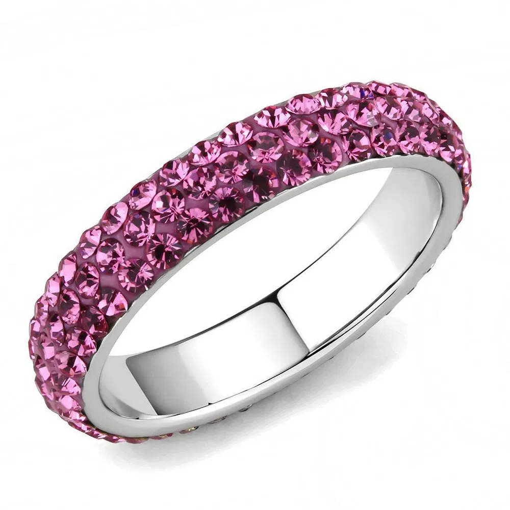 TK3542 - High polished (no plating) Stainless Steel Ring with Top Grade Crystal in Rose - Grocery