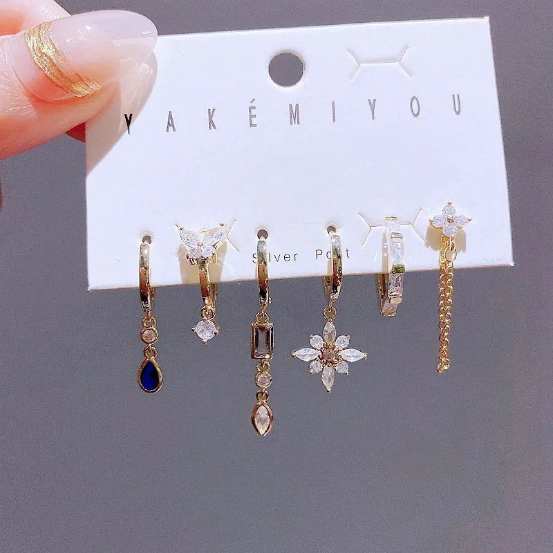 Zircon Earrings Senior Sense Blue Water Drop Set - Grocery