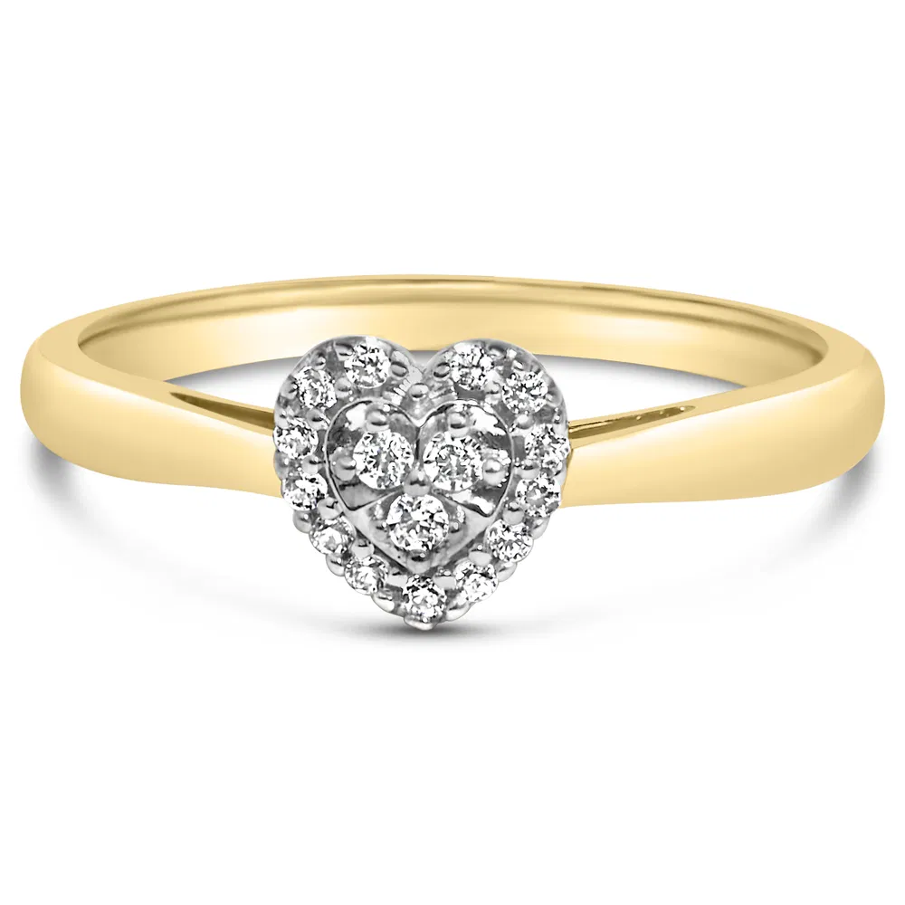 14K Yellow Gold Plated .925 Sterling Silver 1/10 Cttw Round-Cut Diamond Heart Engagement Ring (I-J Color, I3 Clarity) - Grocery