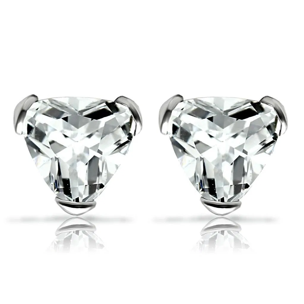 LOS048 - Rhodium 925 Sterling Silver Earrings with AAA Grade CZ in Clear - Grocery