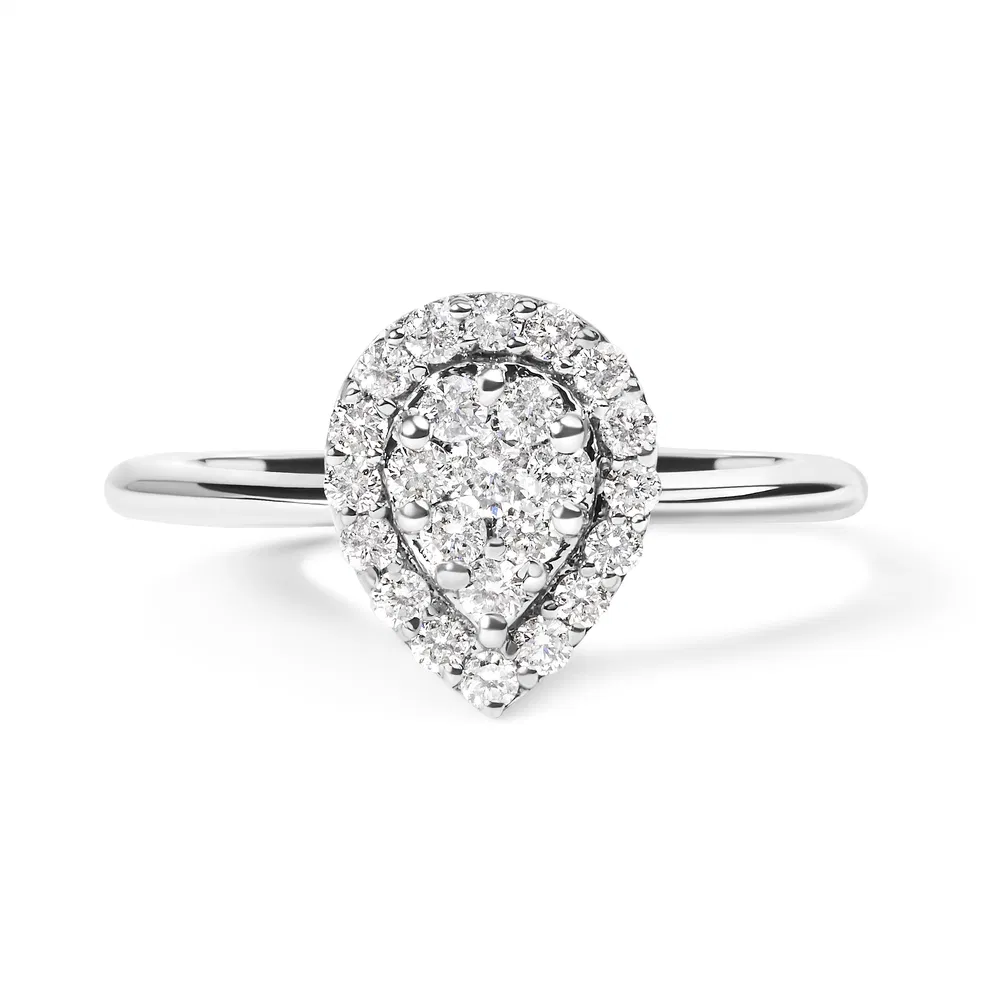 .925 Sterling Silver 3/8 Cttw Lab Grown Diamond Cluster and Halo Pear Promise Ring (G-H Color, VS2-SI1 Clarity) - Size 7 - Grocery